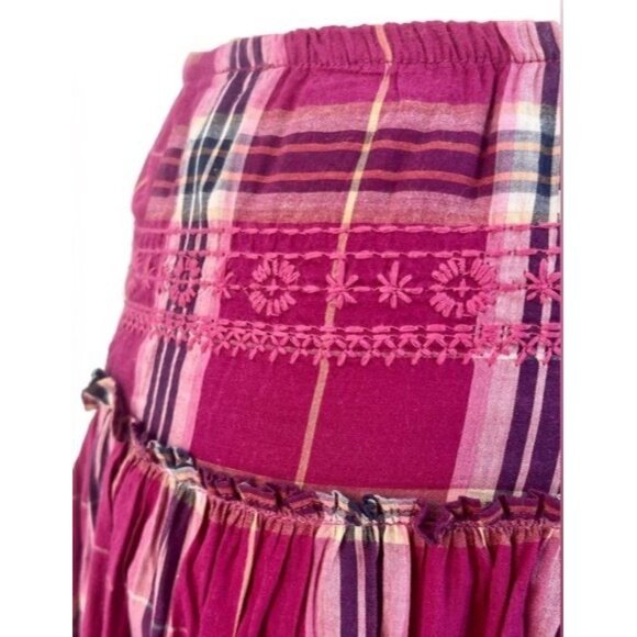 Vintage Old Navy Pink Plaid Tiered Ruffle Hem Mini Skirt - Picture 5 of 13